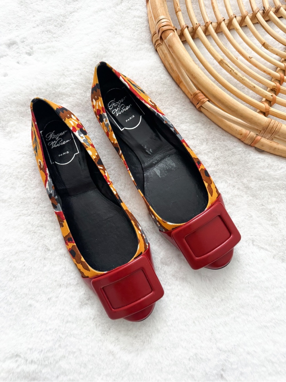 Roger Vivier Paris Abstract Floral Print Buckle Ballet Flats